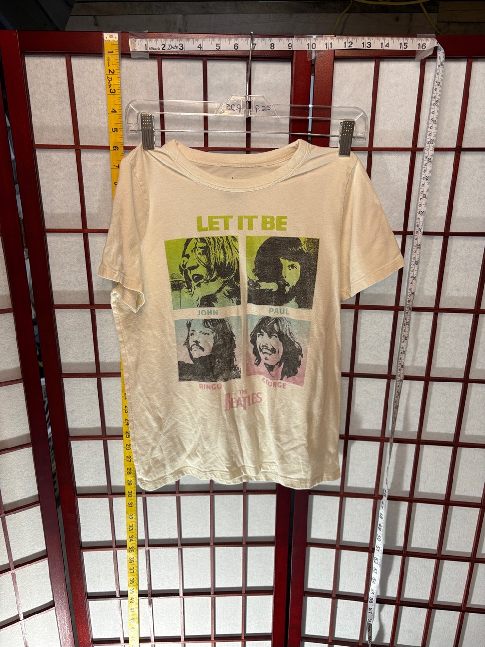The Beatles "Let It Be" Short Sleeve Tee - Cream with Green, Black, Pink Accents